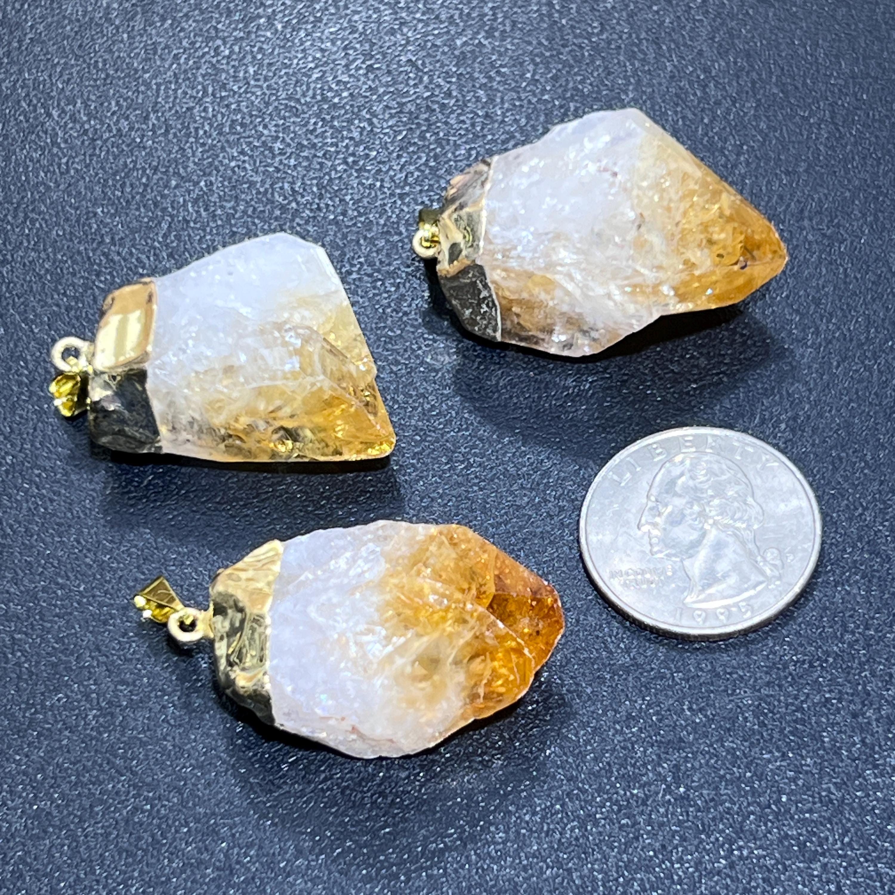 Rough Raw Citrine Crystal Point Pendant (Gold Plated)