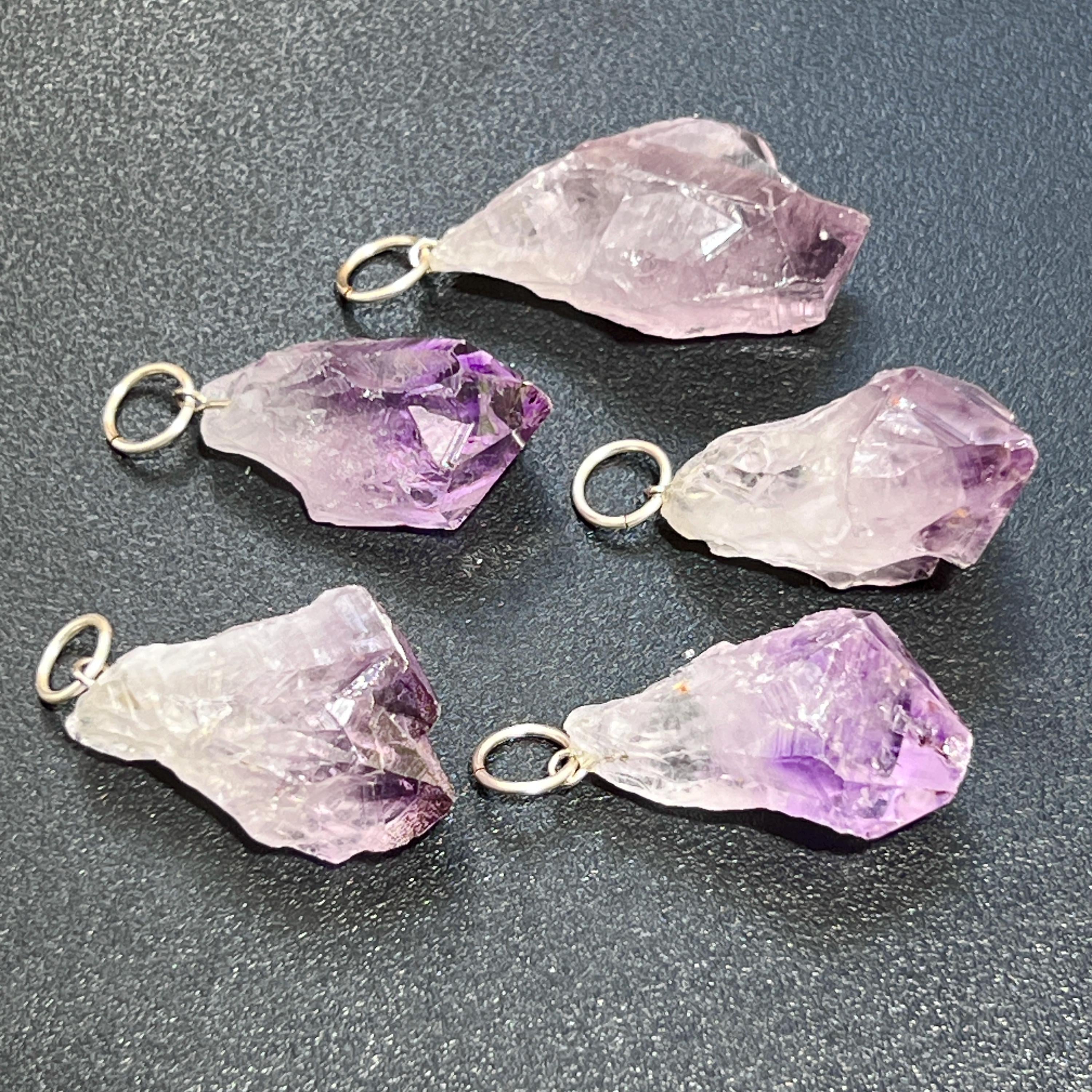 Raw Amethyst Crystal Point Pendant - Silver Jump Ring