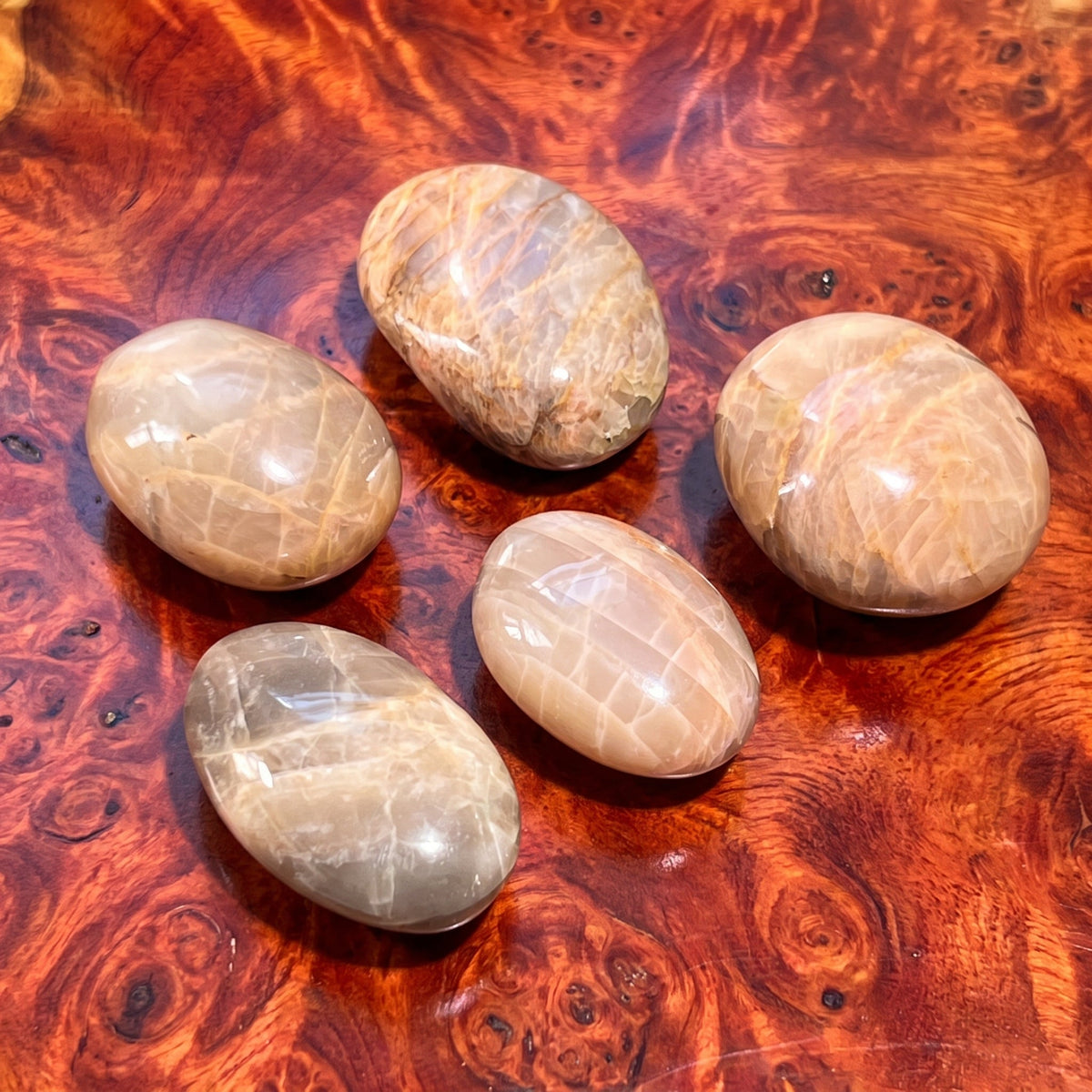 Peach Moonstone Palm Stone
