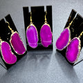 Dyed Pink Agate Slice Earrings, Gold-Plated Edges