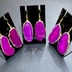 Dyed Pink Agate Slice Earrings, Gold-Plated Edges