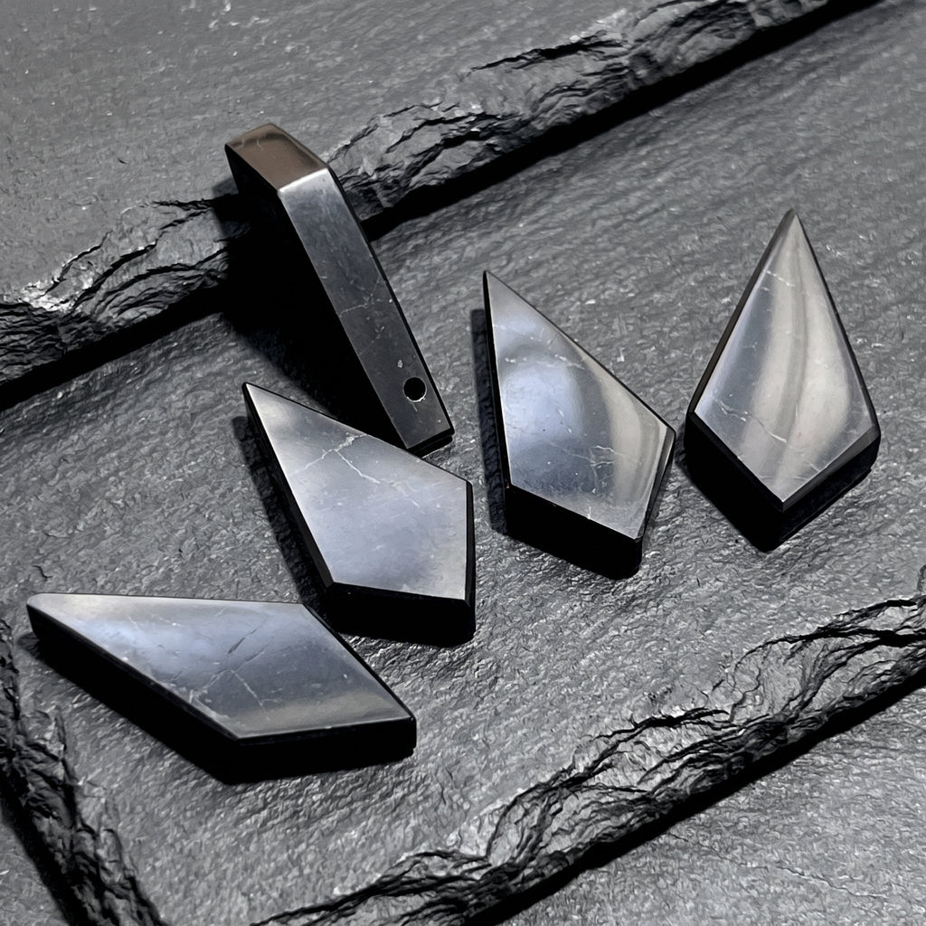 Black Shungite Diamond Shaped Point Bead Pendant