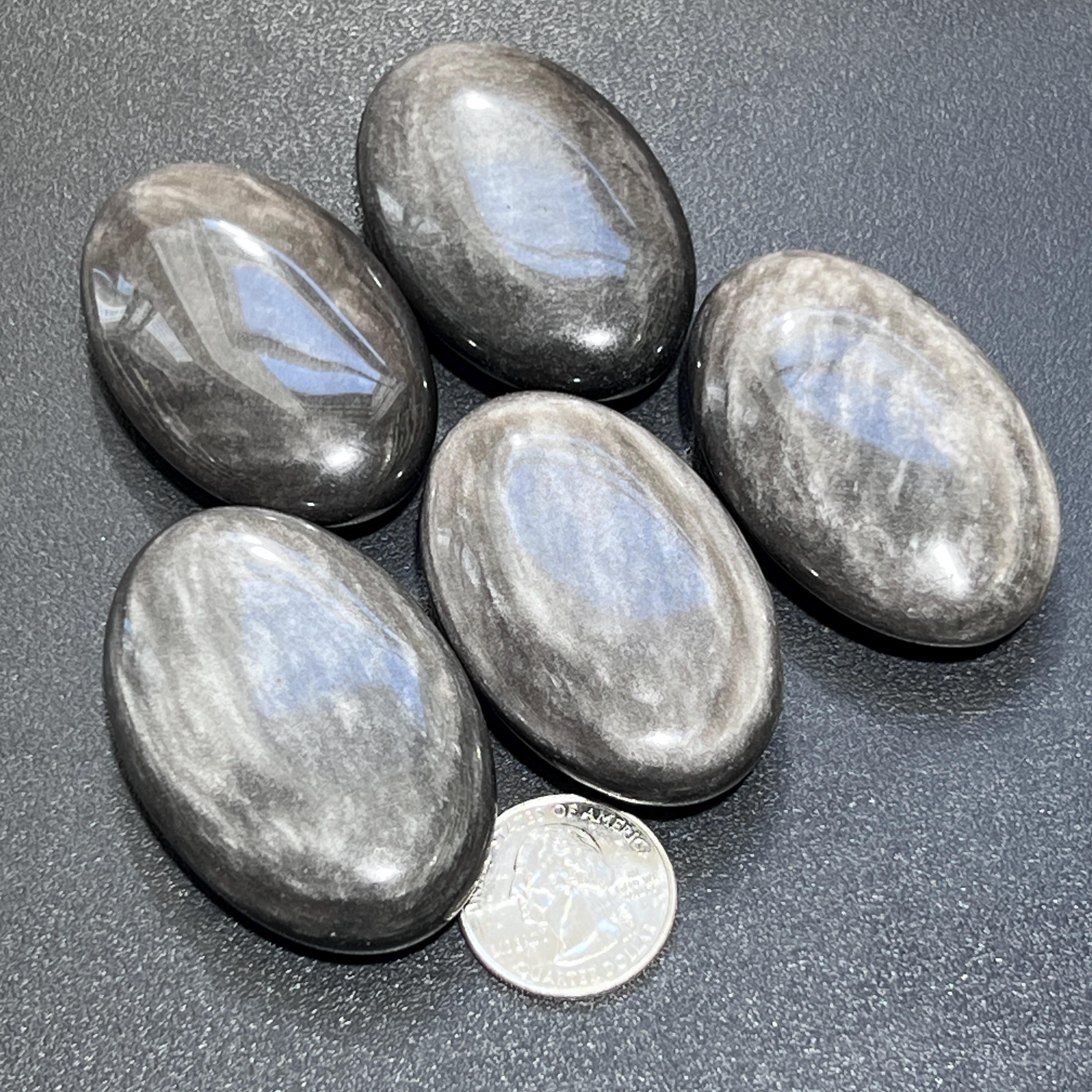 Silver Sheen Black Obsidian Palm Stones