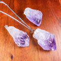 Raw Amethyst Crystal Point Pendant - Silver Jump Ring