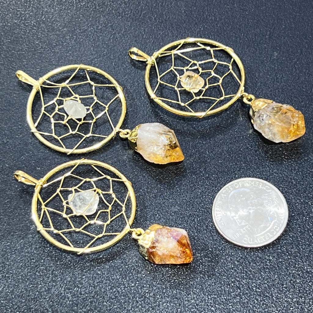 Citrine Dreamcatcher Crystal Point Pendant (Gold Plated)