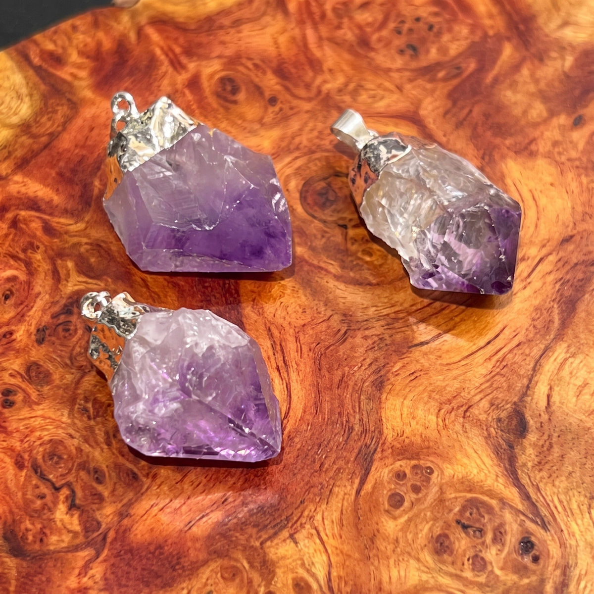 Raw Amethyst Point Pendant - Silver Plated