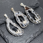 Oco Geode Druzy Pendant with Tourmaline - Silver Plated