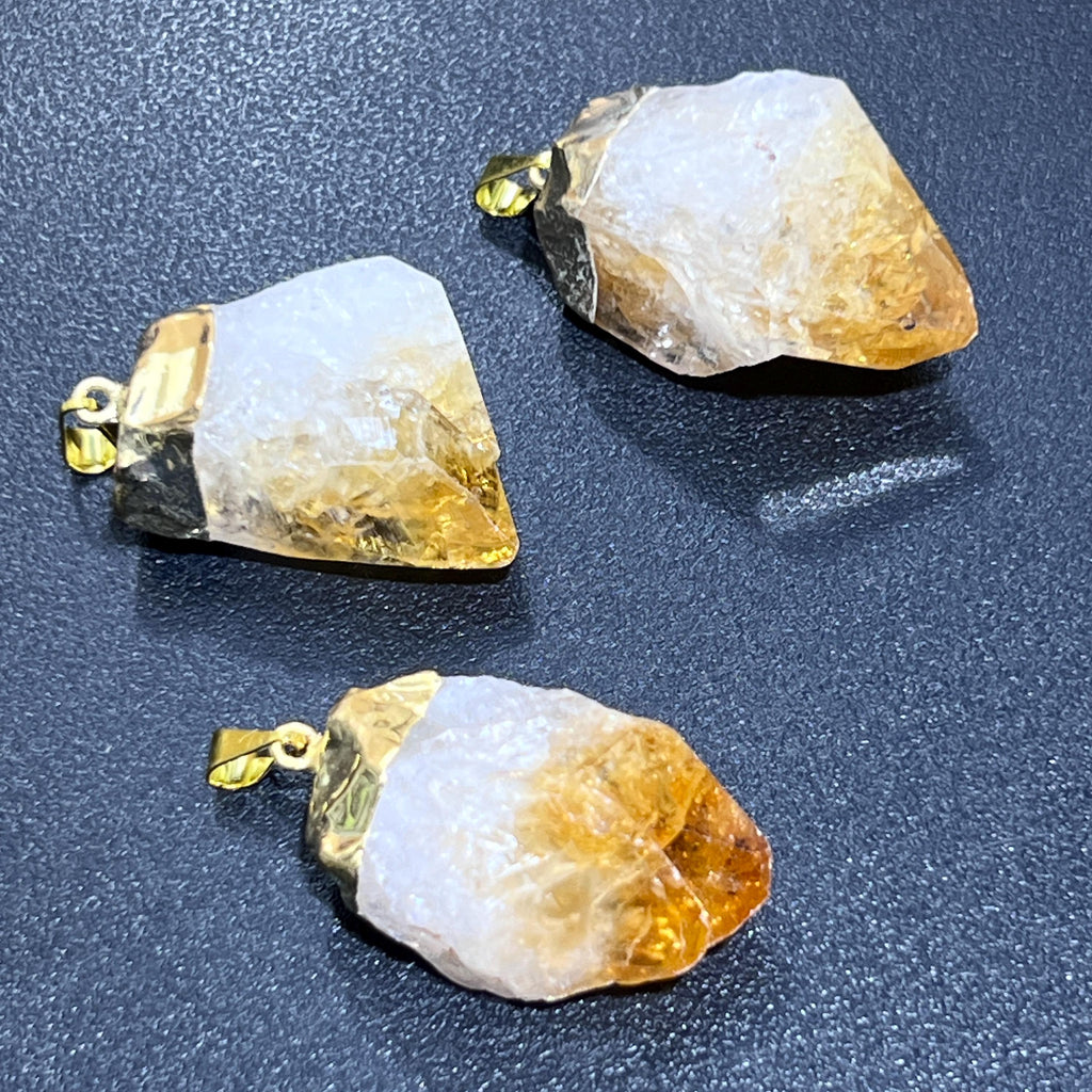 Rough Raw Citrine Crystal Point Pendant (Gold Plated)