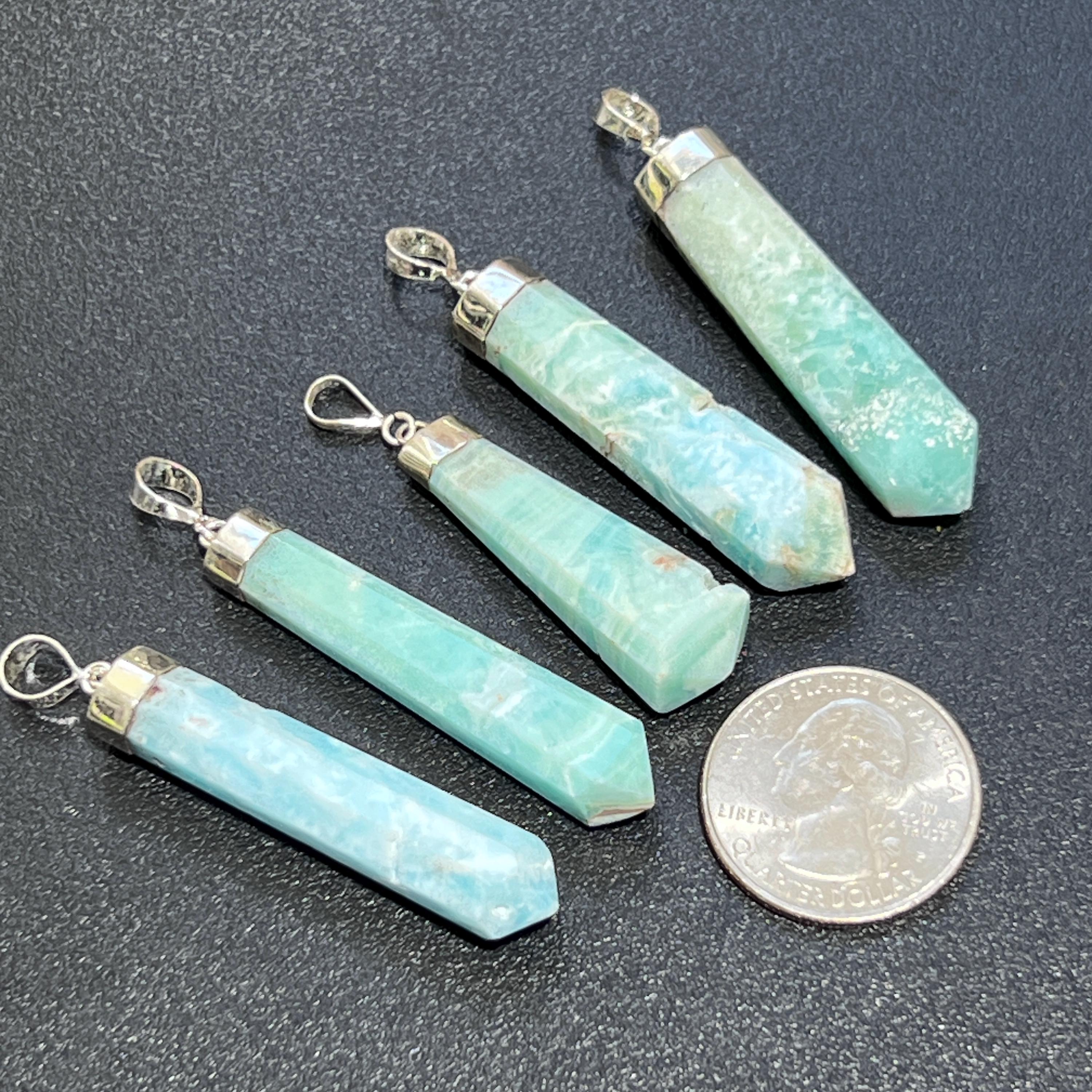 Blue Aragonite Crystal Faceted Point Pendant - 925 Sterling Silver