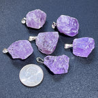 Amethyst Crystal Rough Raw Pendant - Silver Bail - view 2
