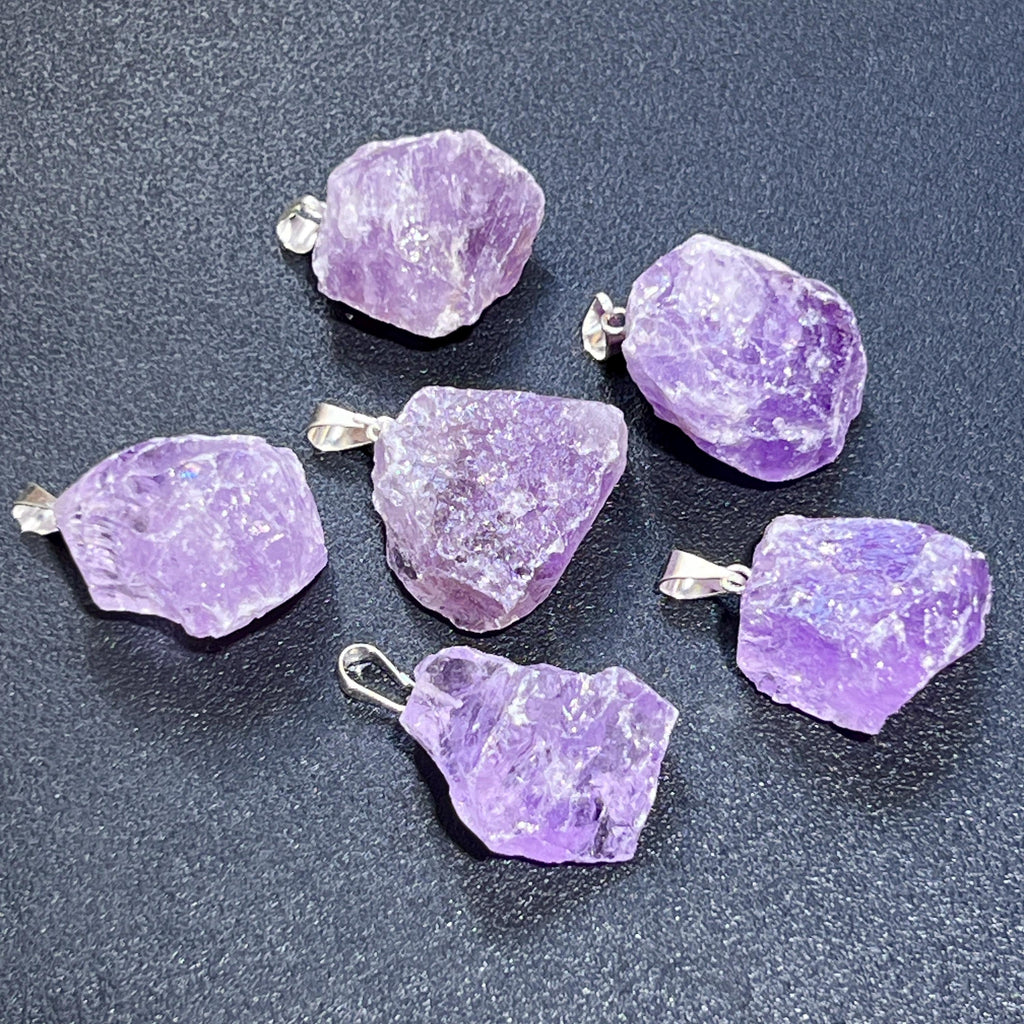 Amethyst Crystal Rough Raw Pendant - Silver Bail - view 3