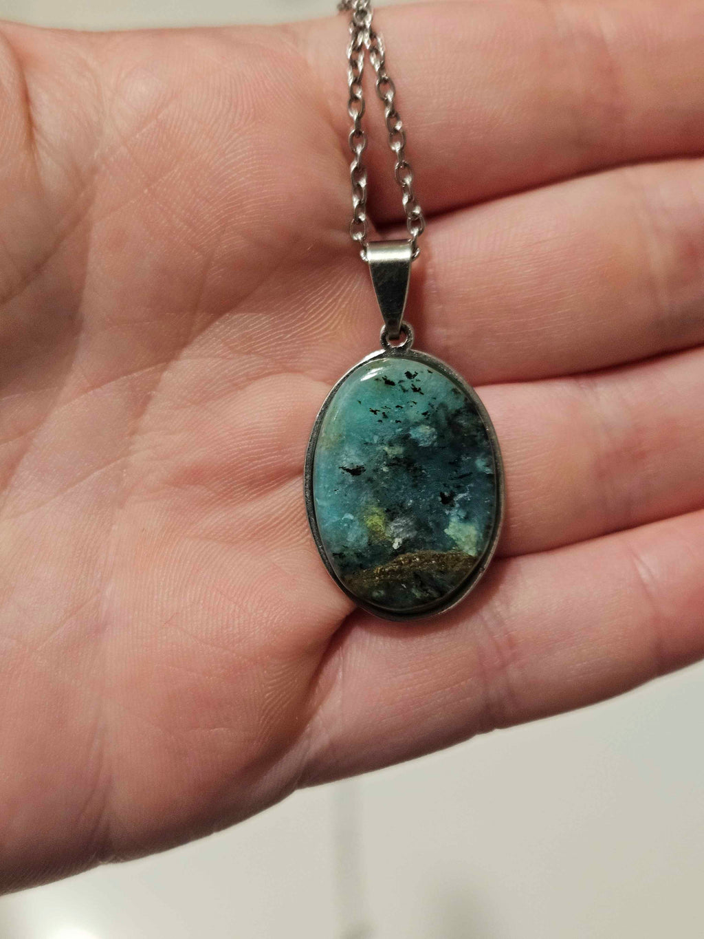 Natural Chrysocolla Oval Pendant Necklace