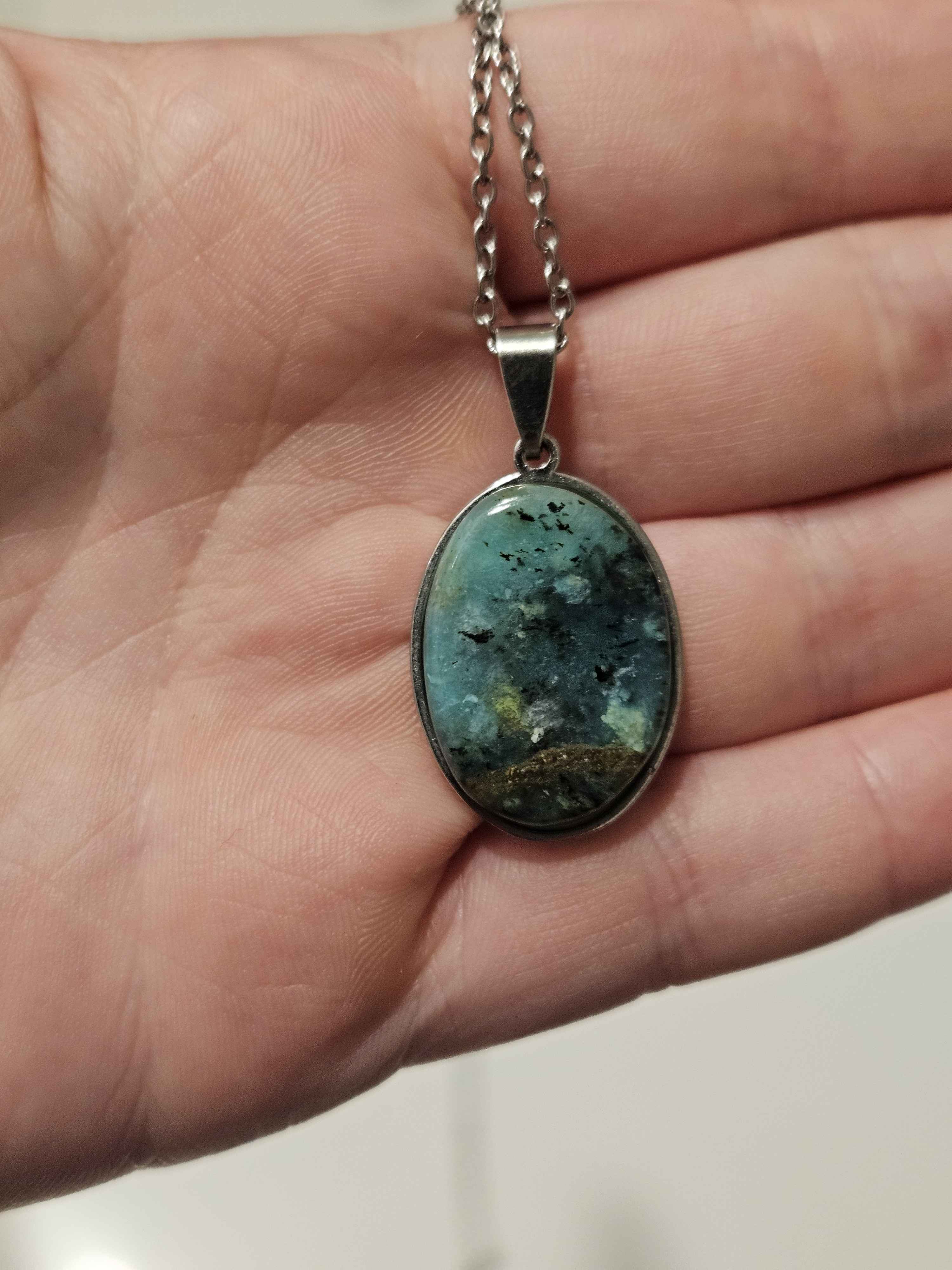 Natural Chrysocolla Oval Pendant Necklace