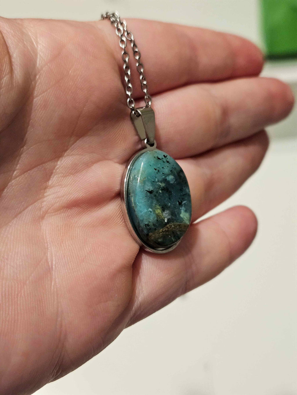 Natural Chrysocolla Oval Pendant Necklace