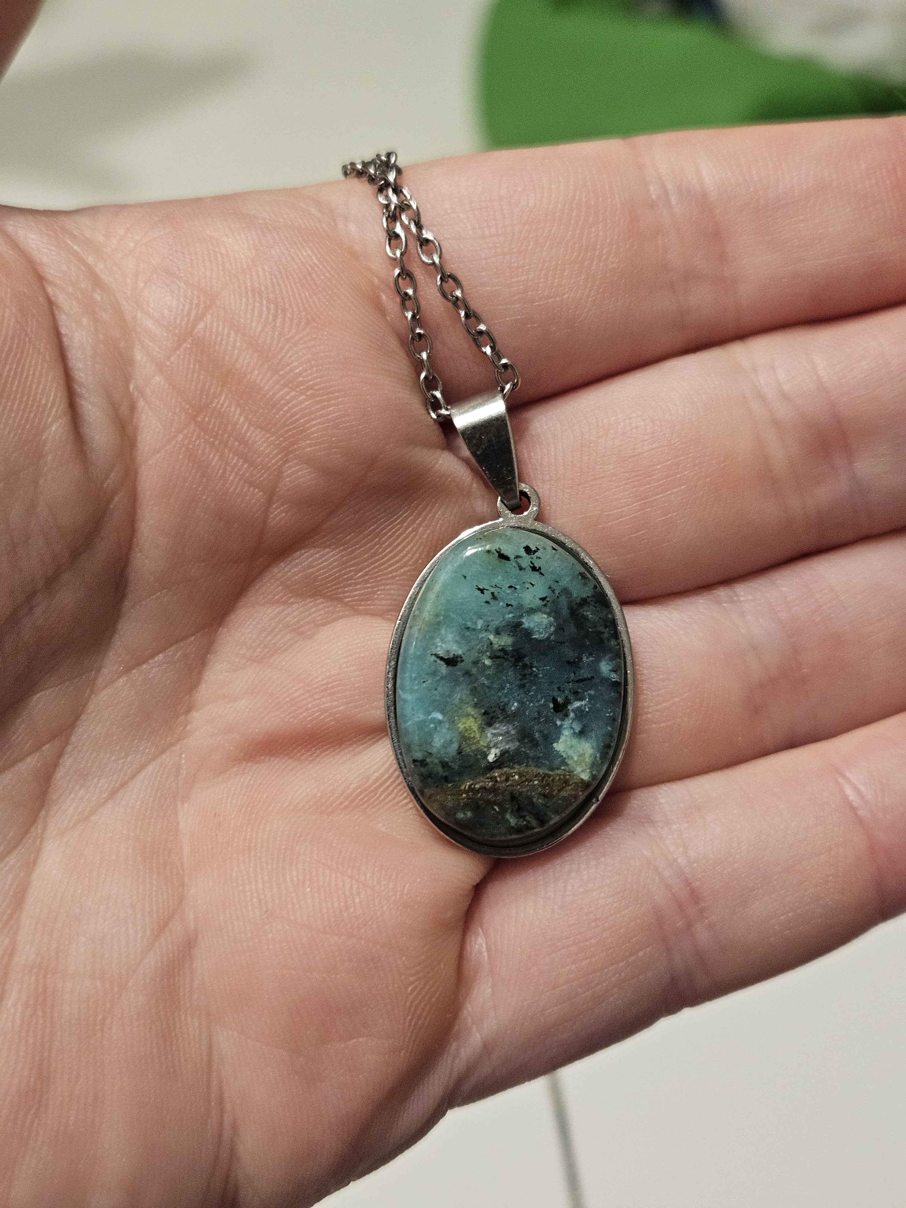 Natural Chrysocolla Oval Pendant Necklace