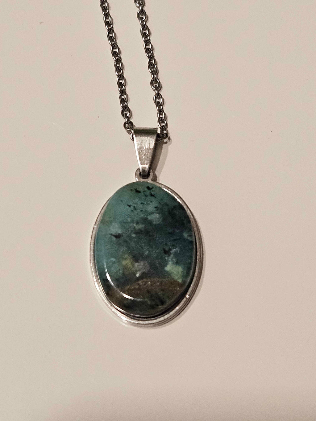 Natural Chrysocolla Oval Pendant Necklace