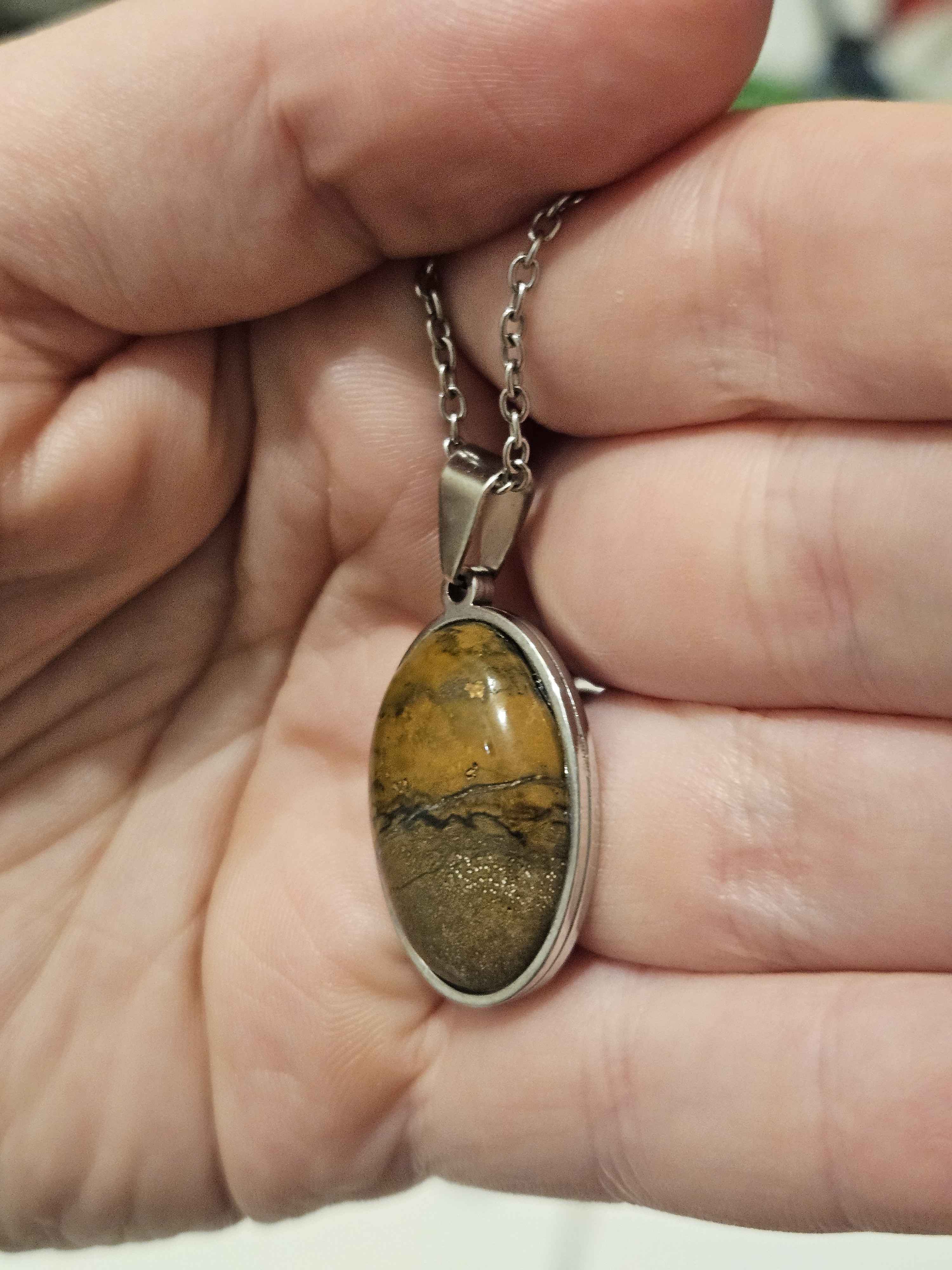 Natural Brown Picture Jasper Oval Pendant Necklace
