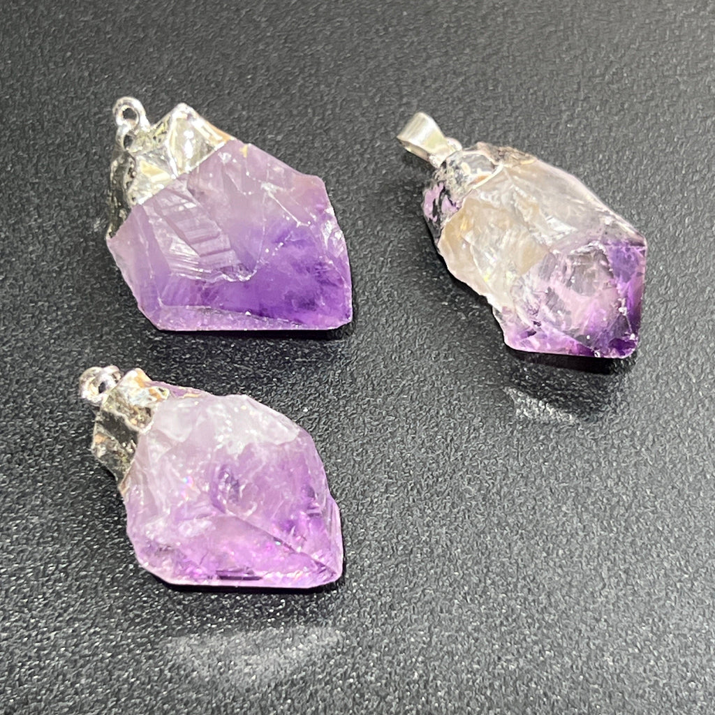 Raw Amethyst Point Pendant - Silver Plated