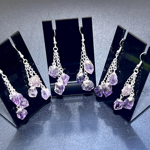 Amethyst Triple Crystal Earrings Pair