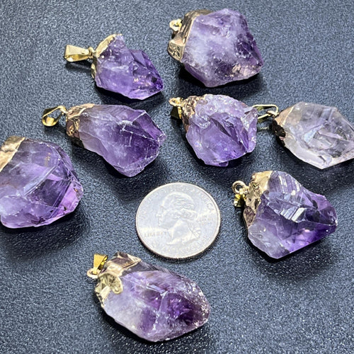 Amethyst Crystal Raw Point Pendant - Gold Plated