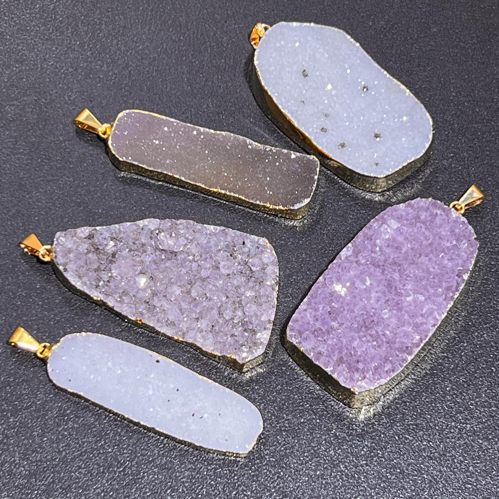 Agate & Amethyst Druzy Pendants - Gold Plated, Set