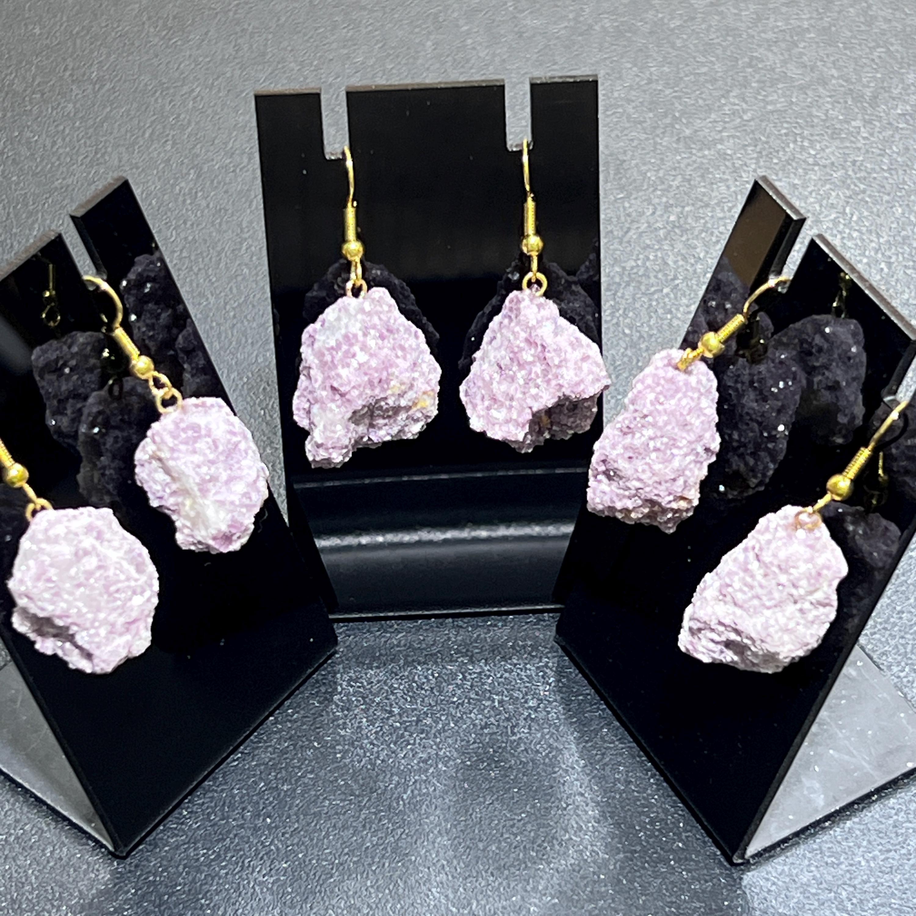 Lilac Lepidolite Crystal Earrings Pair (Gold Stainless Steel Hooks)