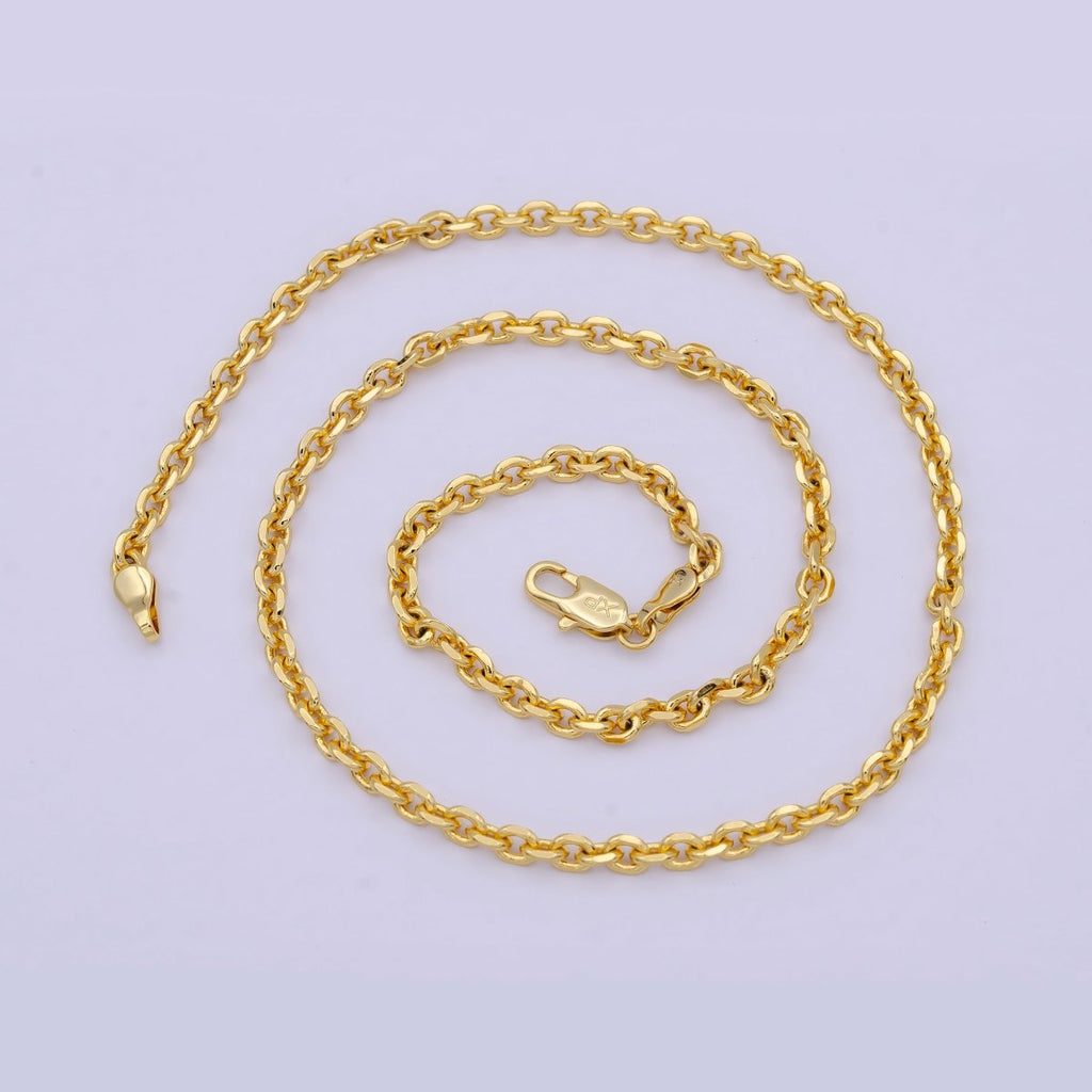 Dainty Cable Chain Necklace, 24K Gold Filled 17.7 Inch
