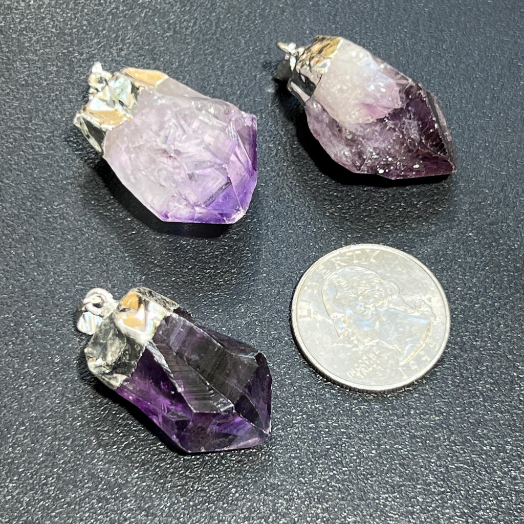 Raw Amethyst Point Pendant - Silver Plated