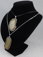 Brown Agate Slice Pendant - Silver Plated Edge