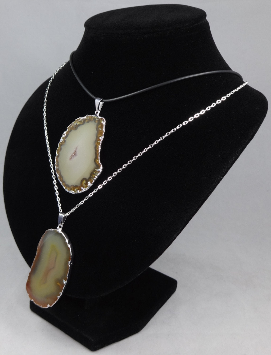 Brown Agate Slice Pendant - Silver Plated Edge