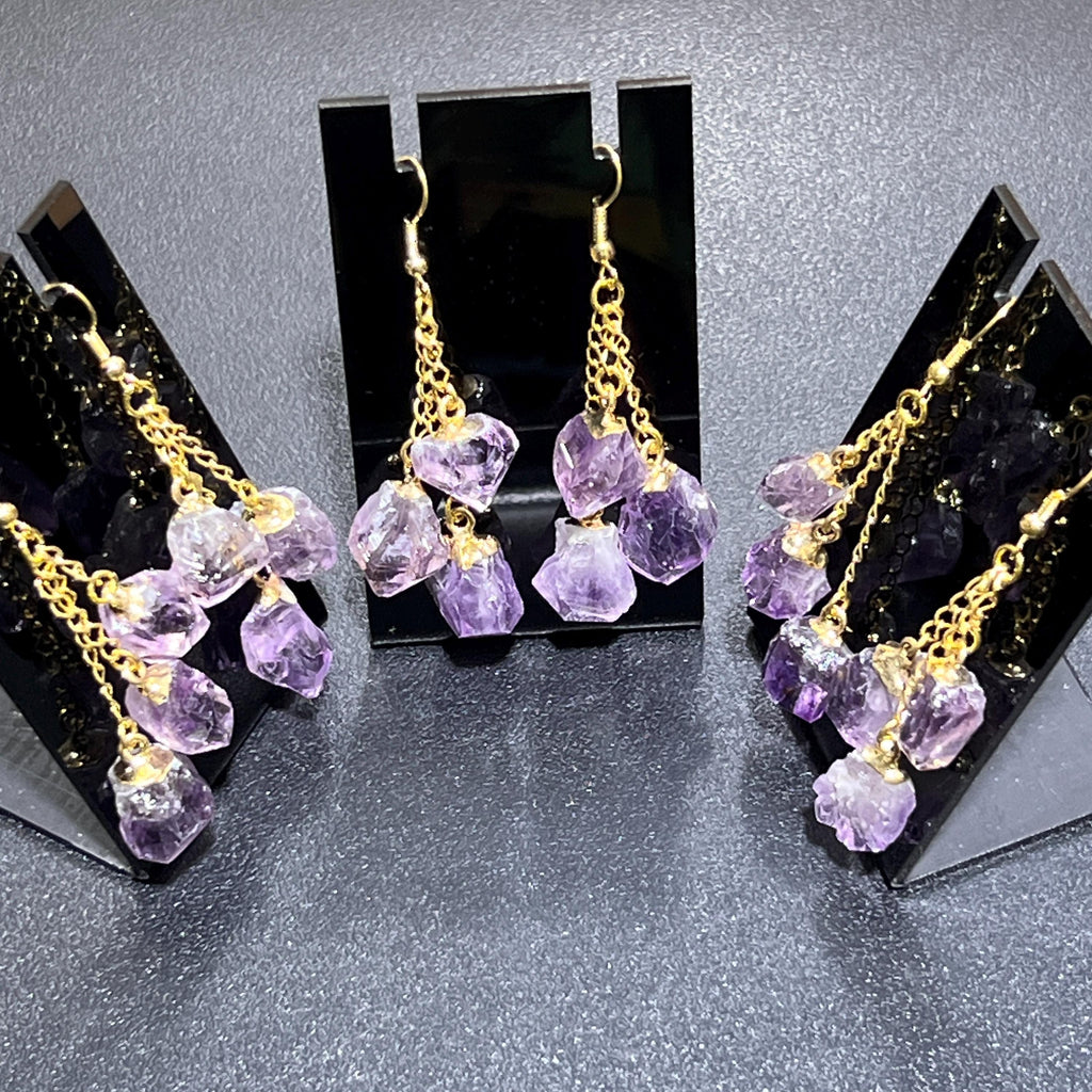 Amethyst Triple Point Dangle Earrings