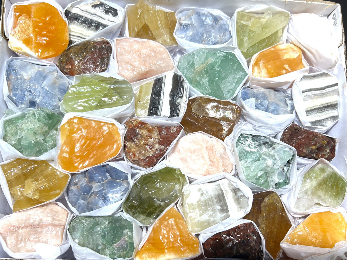 Calcite and Fluorite Rough Box Flat - Mexico
