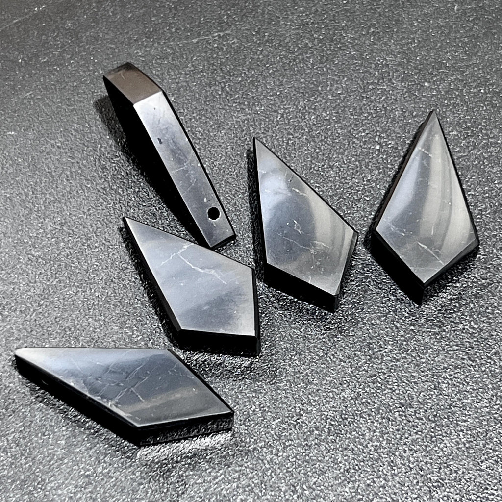 Black Shungite Diamond Shaped Point Bead Pendant