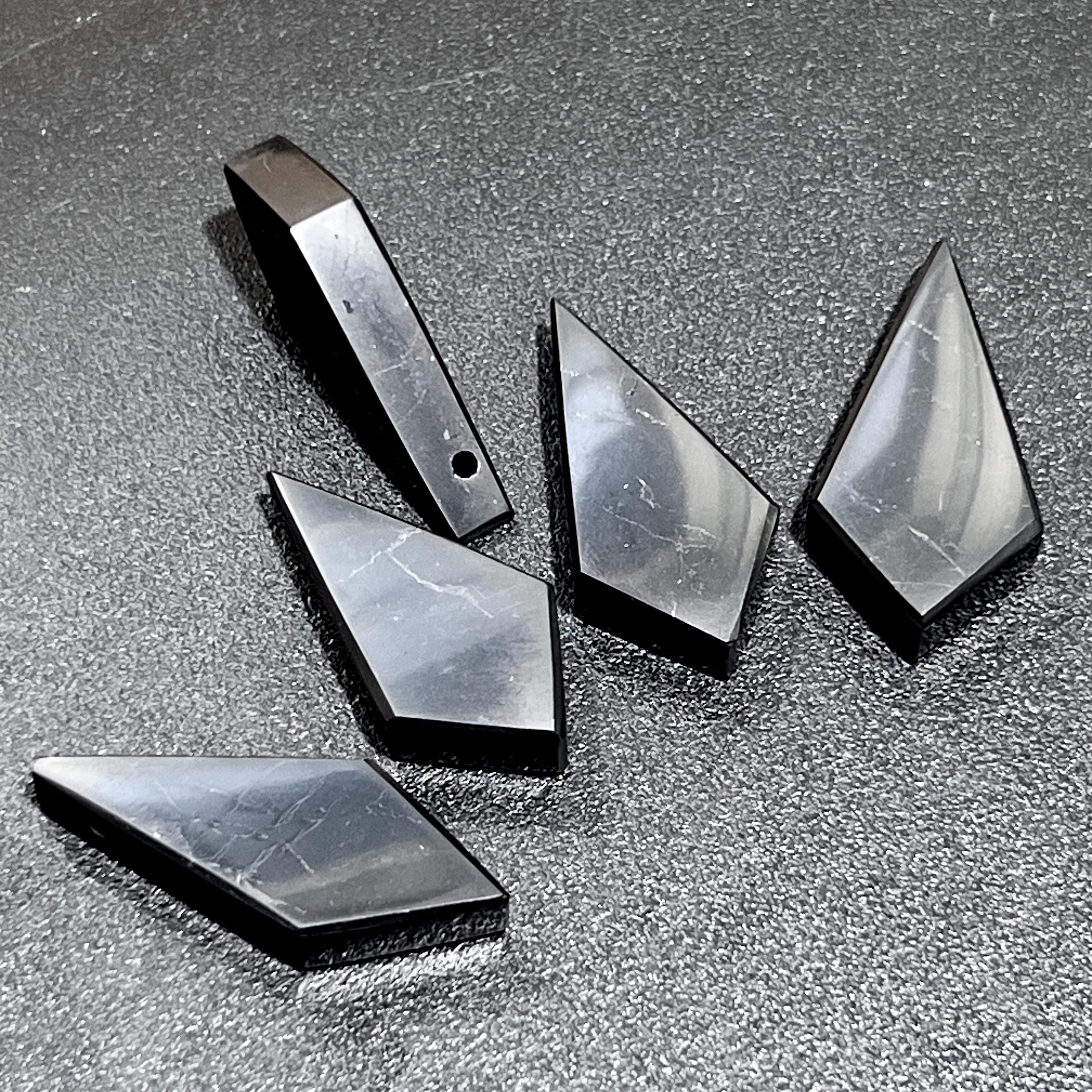 Black Shungite Diamond Shaped Point Bead Pendant
