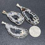 Oco Geode Druzy Pendant with Tourmaline - Silver Plated