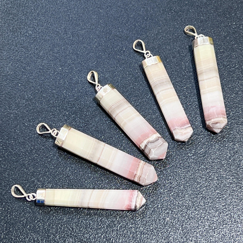 Pink Banded Calcite Faceted Point Pendant (925 Sterling Silver)