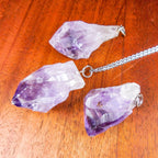 Raw Amethyst Crystal Point Pendant - Silver Jump Ring - view 4