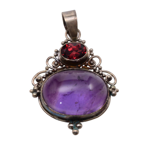 Amethyst & Red Garnet Sterling Silver Pendant