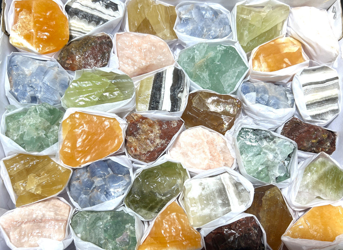 Calcite and Fluorite Rough Box Flat - Mexico
