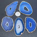 Blue Agate Slice with 2mm Drilled Holes - Gold Plated Edges - view 2