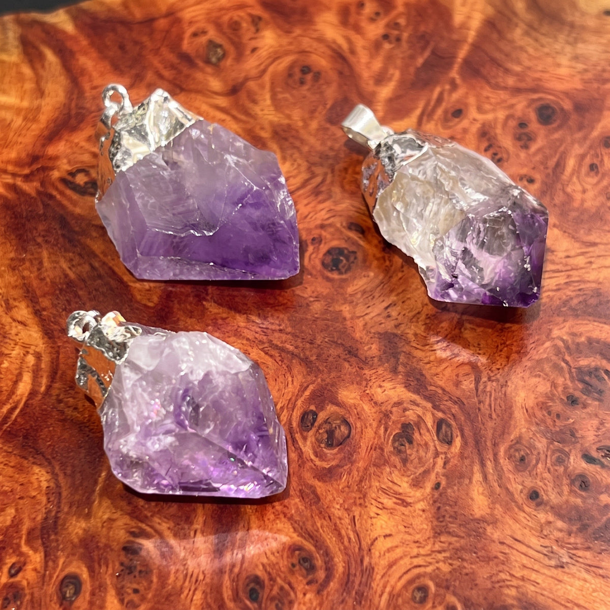 Raw Amethyst Point Pendant - Silver Plated