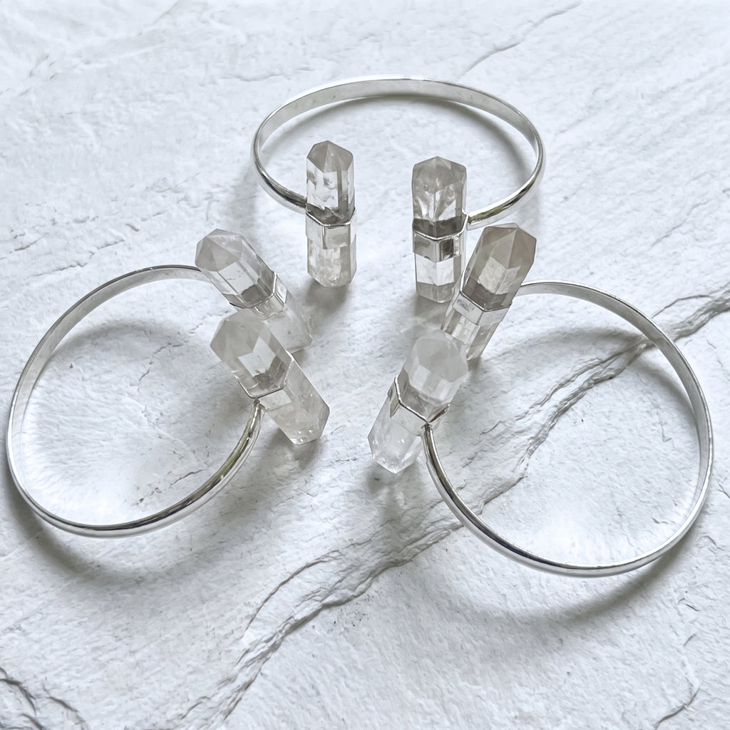 Adjustable Quartz Crystal Point Cuff Bracelet