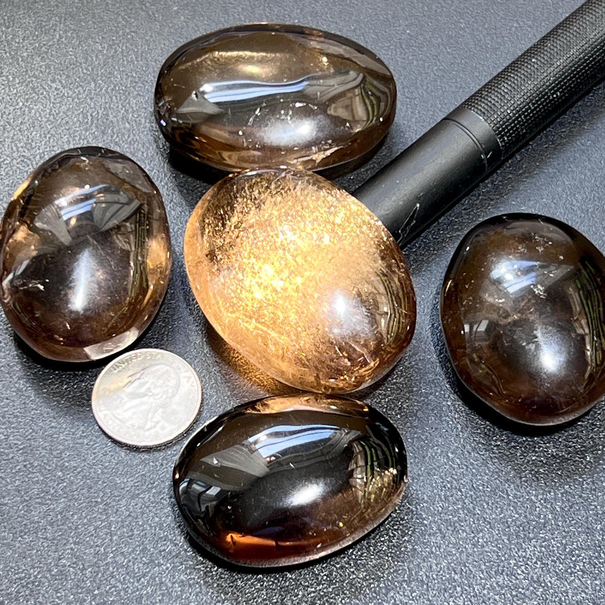 Smoky Quartz Palm Stone, Polished Brown Crystal, 2.5–3 in — Single or Set of 5