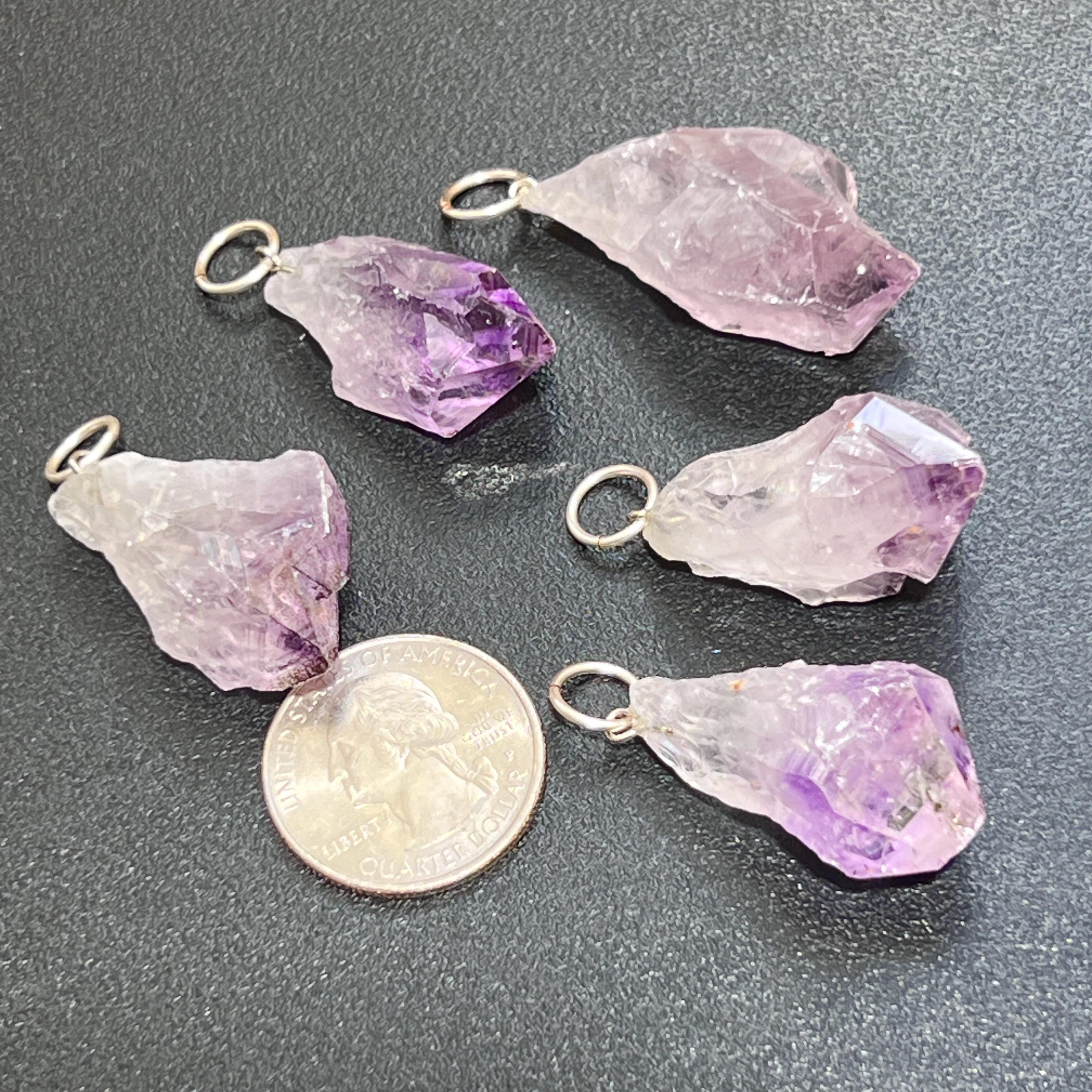 Raw Amethyst Crystal Point Pendant - Silver Jump Ring