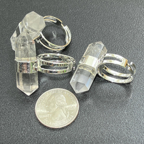 Adjustable Clear Quartz Crystal Ring (Silver Plated)