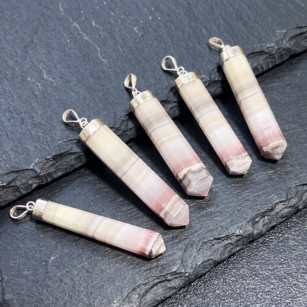Pink Banded Calcite Faceted Point Pendant
