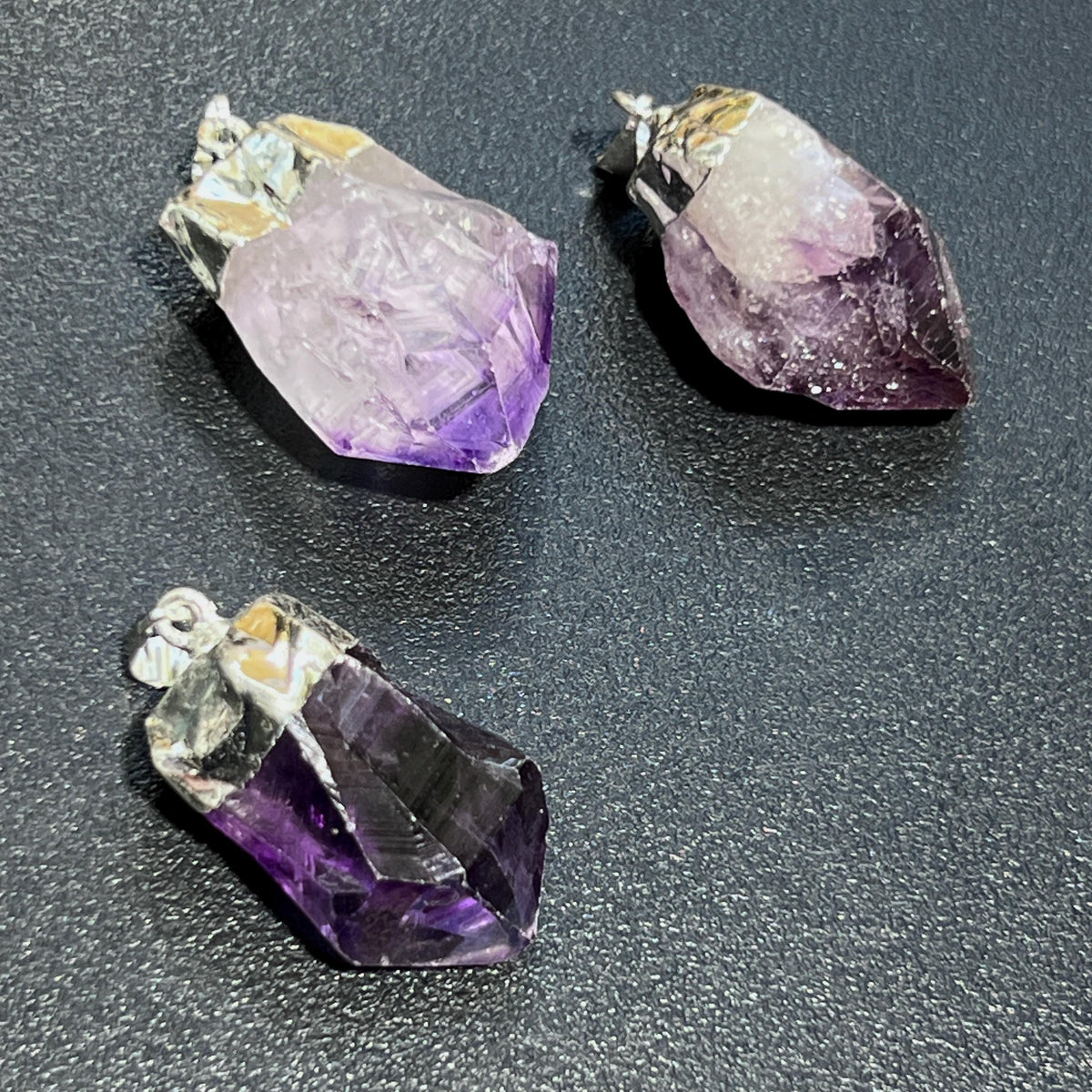 Raw Amethyst Point Pendant - Silver Plated