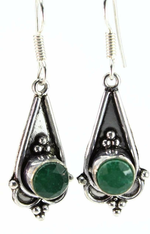 Green Stone Teardrop Dangle Earrings | Handmade Silver Jewelry