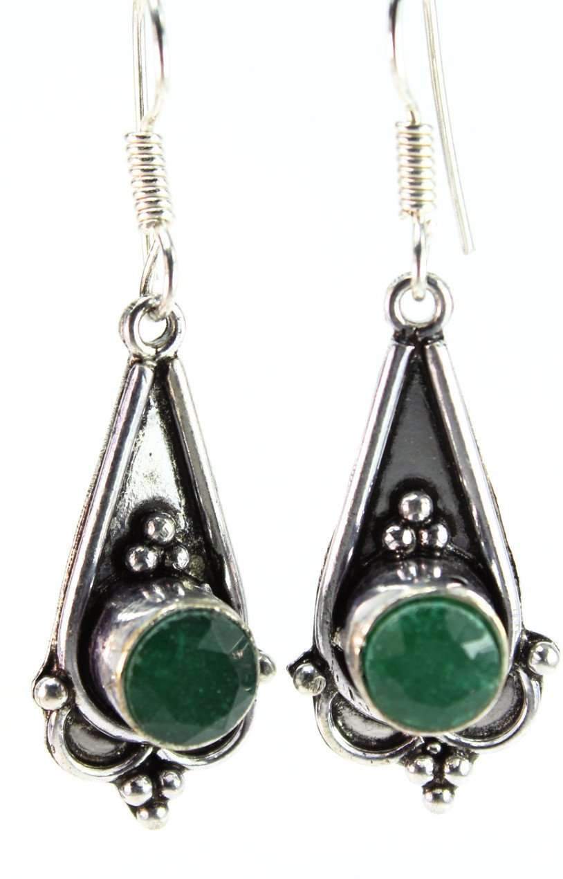 Green Stone Teardrop Dangle Earrings | Handmade Silver Jewelry