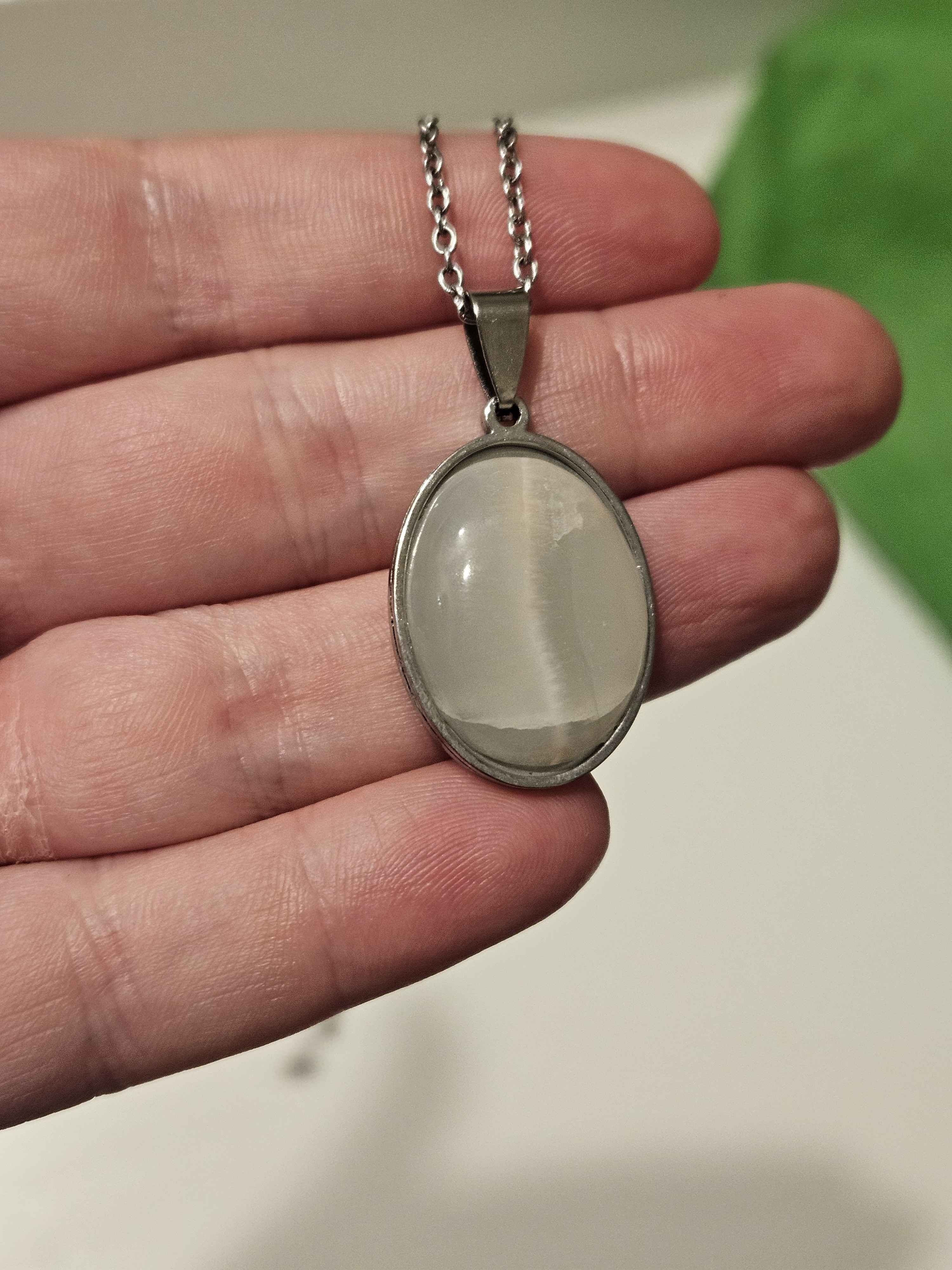 Chatoyant Cat Eye Oval Pendant Necklace